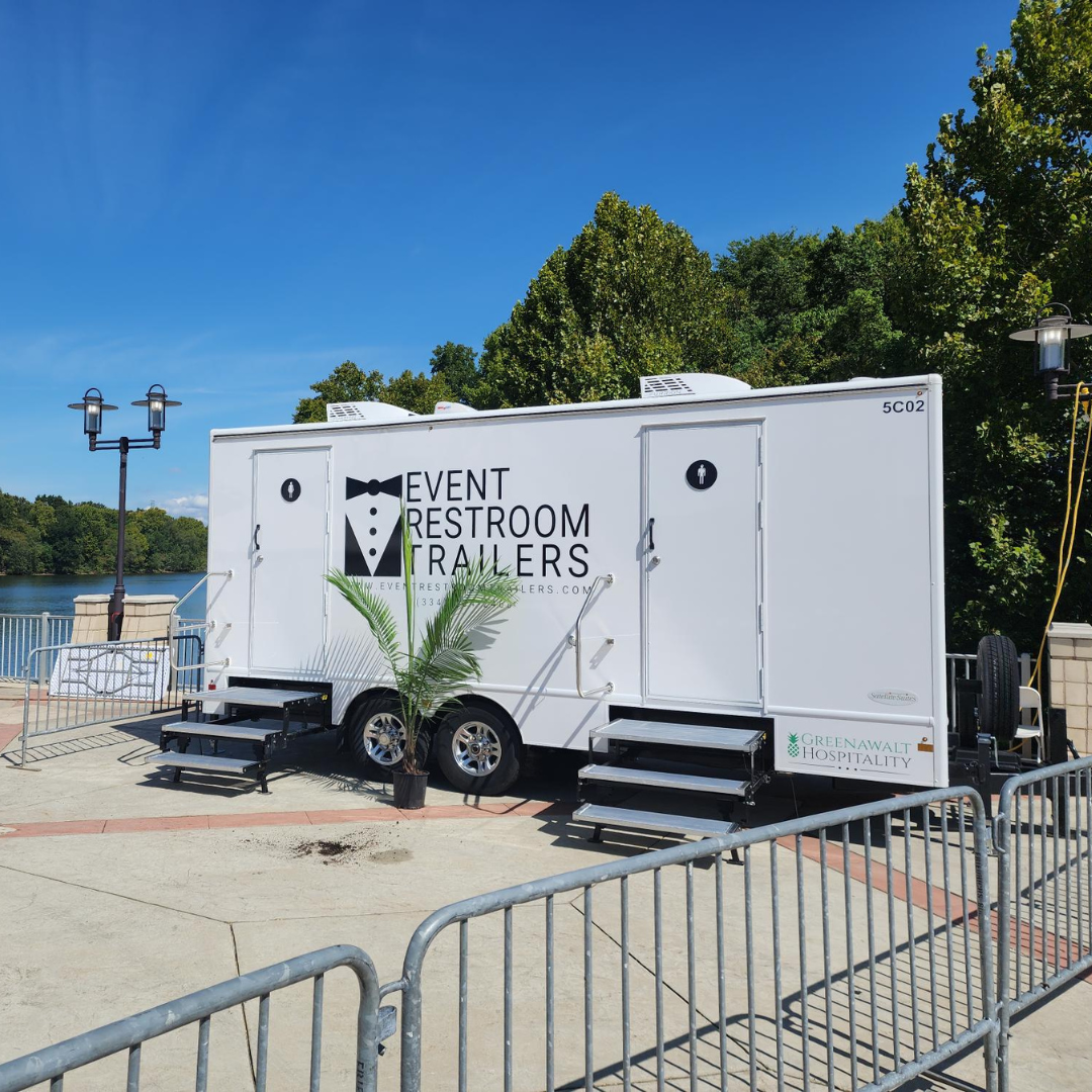 Event Restroom Trailers - 8 Stall Event Trailer at Wedding